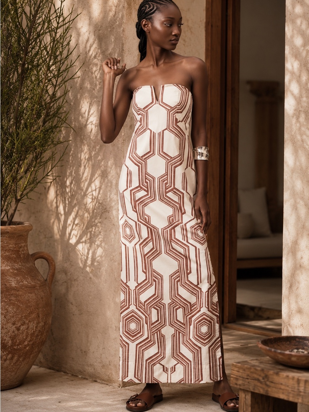 Anthropologie Geometric Print Convertible Maxi Dress XS — Removable Straps
